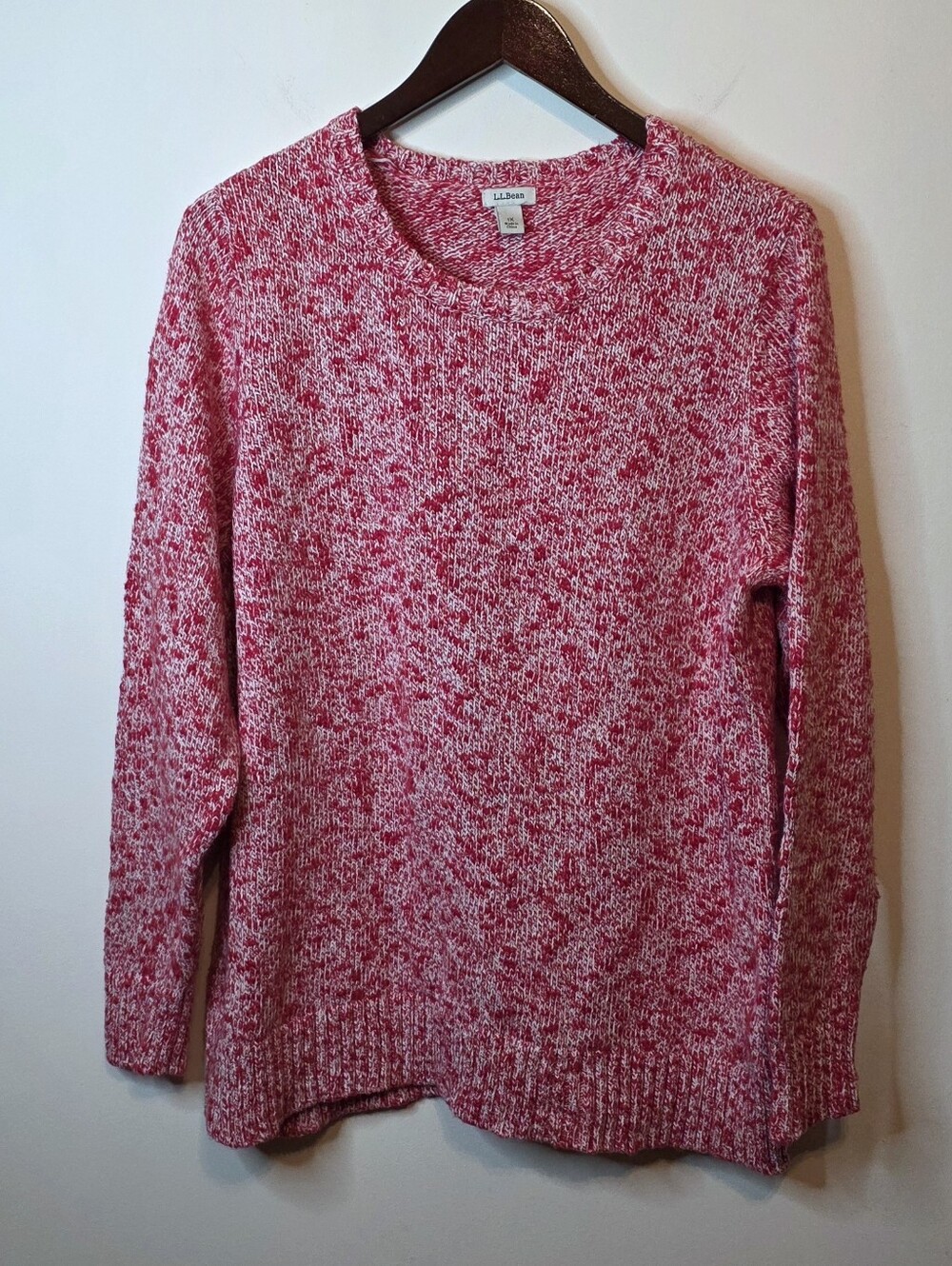 L.L. Bean Cotton Ragg Crewneck Knit Sweater Red White Marl Size 1X Cabincore